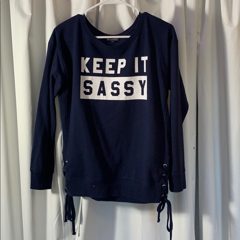Crew neck sweatshirt with ties on side